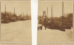 872438 Gezicht op de vastgevroren handelsschepen in het Merwedekanaal te Utrecht.